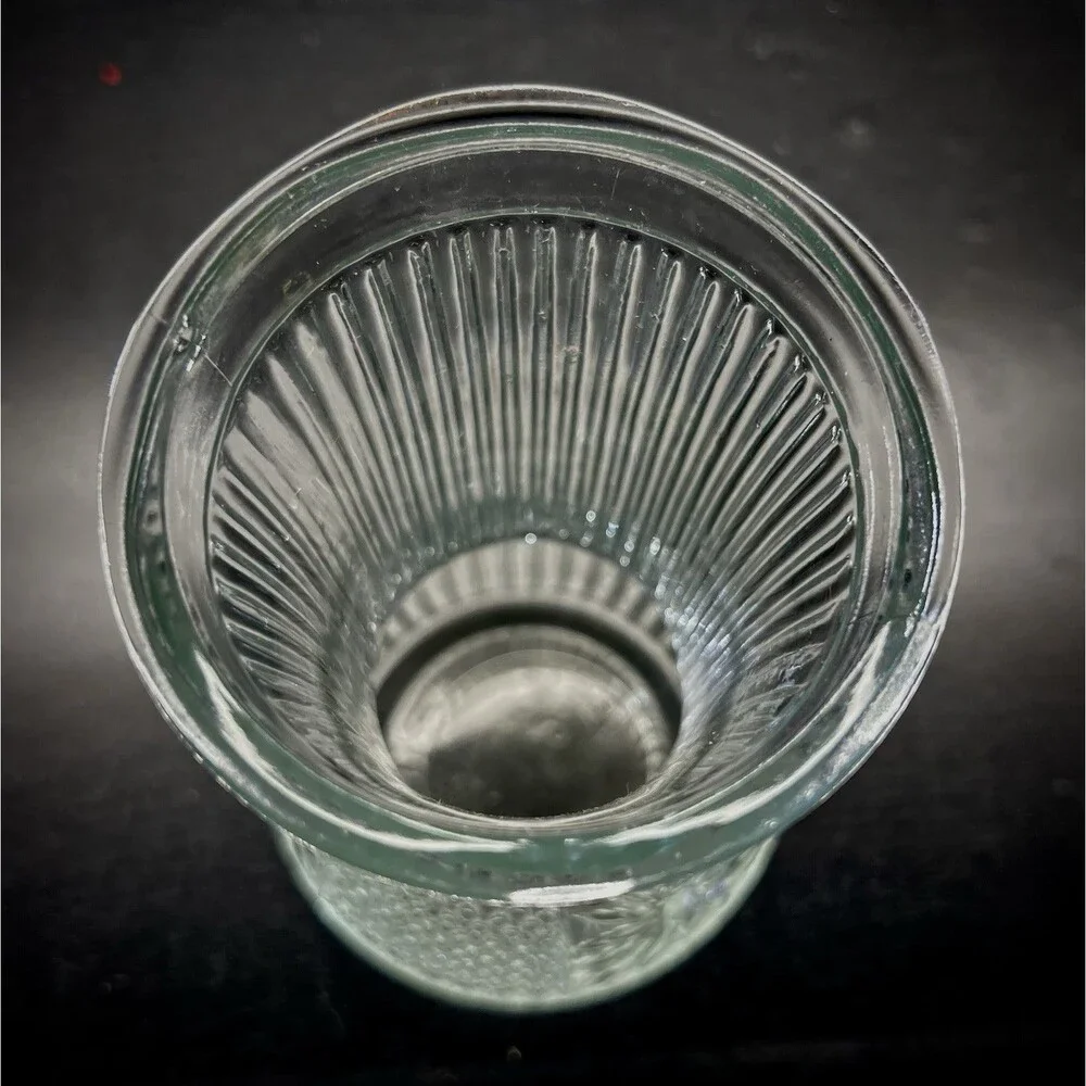 Vintage Clear Pressed Glass 6.5”Flower Vase- Ribbed & Starburst Diamond Design